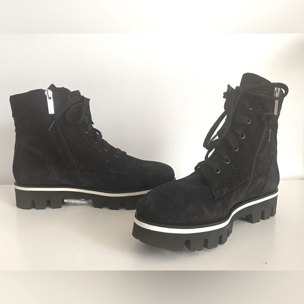 AQUATALIA “Myla” corduroy suede combat ankle boots black